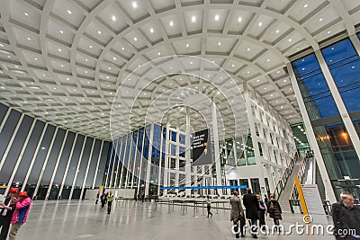 Attendees inside Messe Berlin Entrance South Editorial Stock Photo